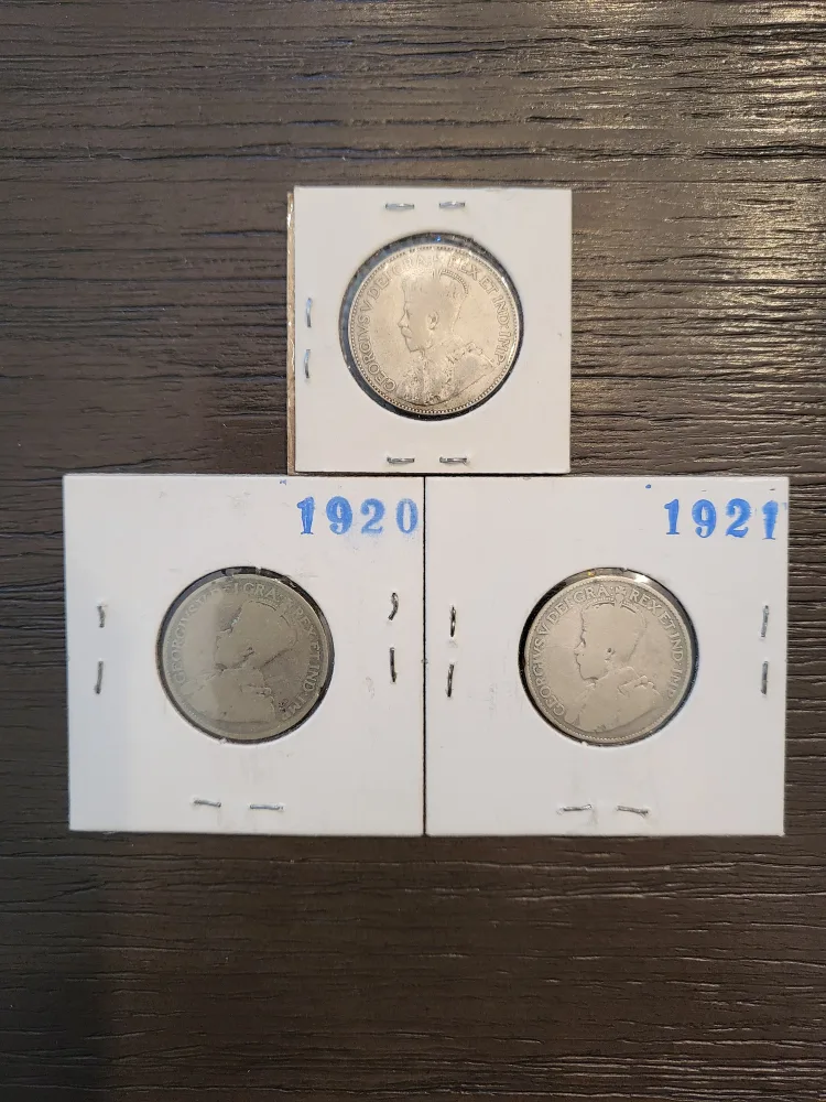 Antique (1920 & 1921) Canadian 25 Cent Coins image indicator(4)