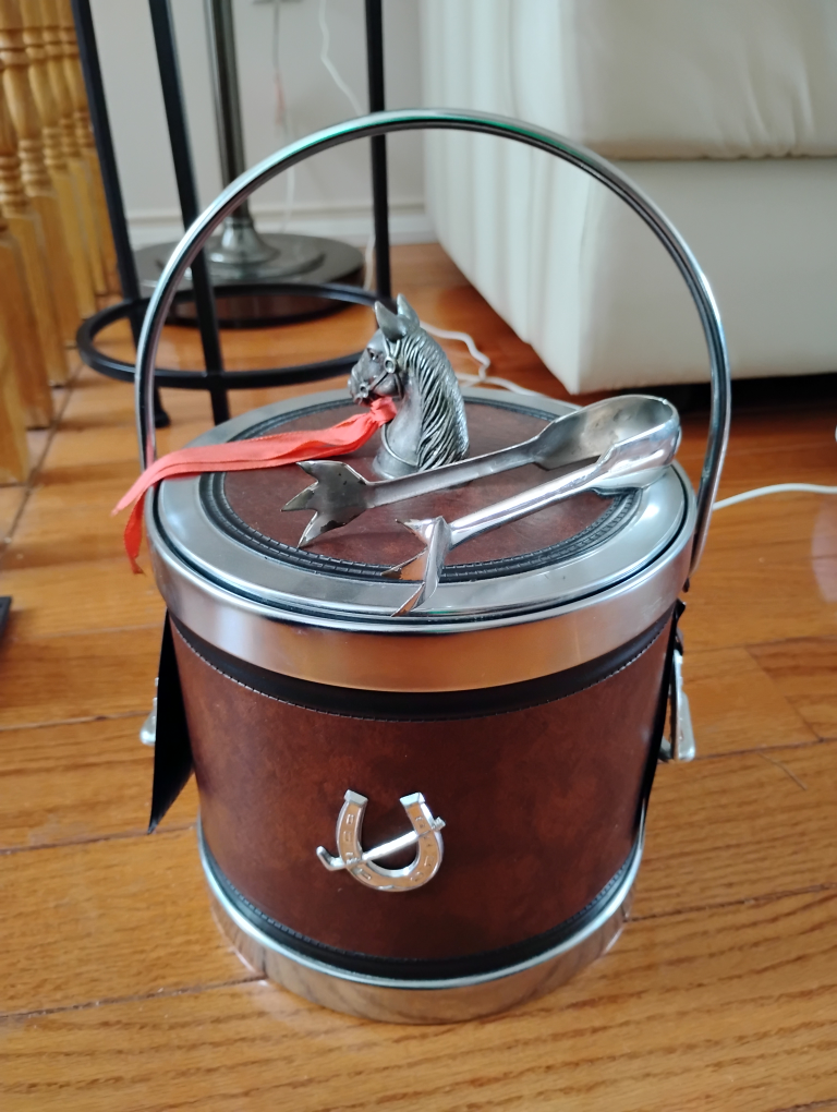 Vintage Horse Head Ice Bucket with Tongs