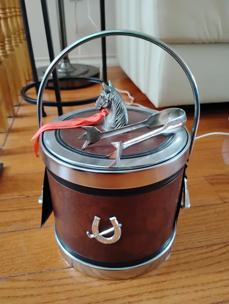 Vintage Horse Head Ice Bucket with Tongs thumbnail