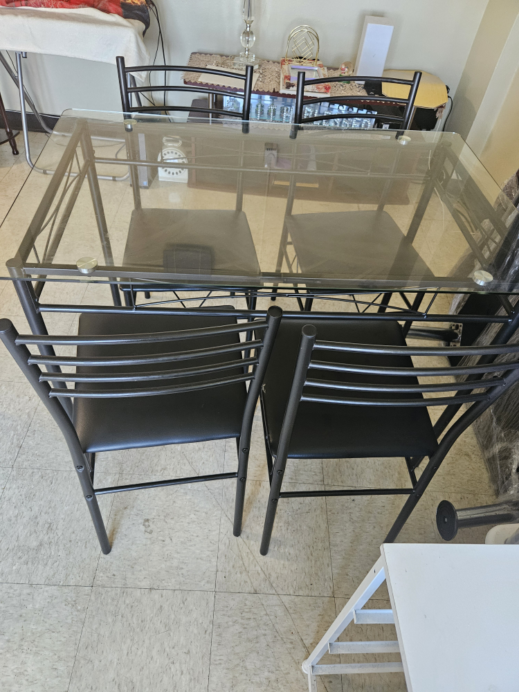 Glass Top Dining Table with 4 Chairs