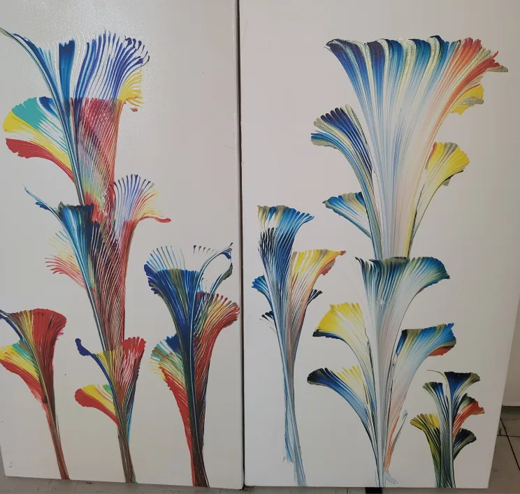 2 Floral acrylic paintings on canvas thumbnail