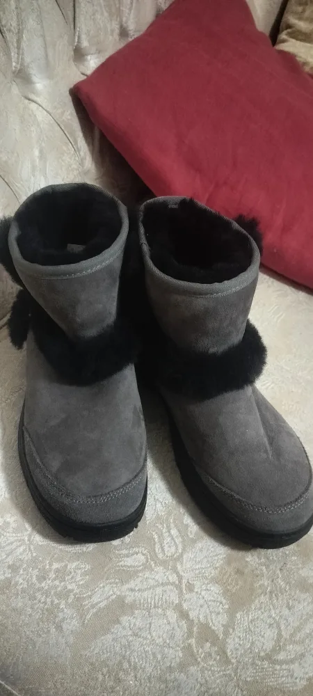 UGG Gray Suede Boots with Fur Trim image indicator(8)