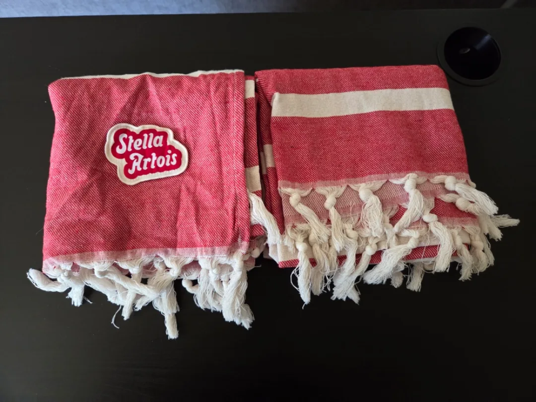 2 Stella Artois Beach Towels - Red & White thumbnail