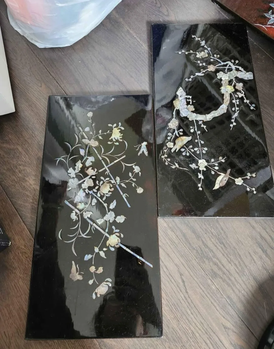 Pair of Vintage Asian Mother of Pearl Inlay Panels thumbnail