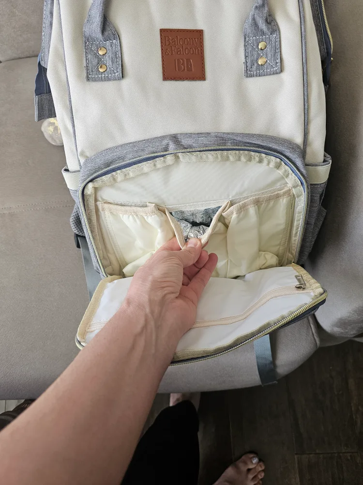 Balcony & Falcon Diaper Bag Backpack - Grey/White image indicator(8)