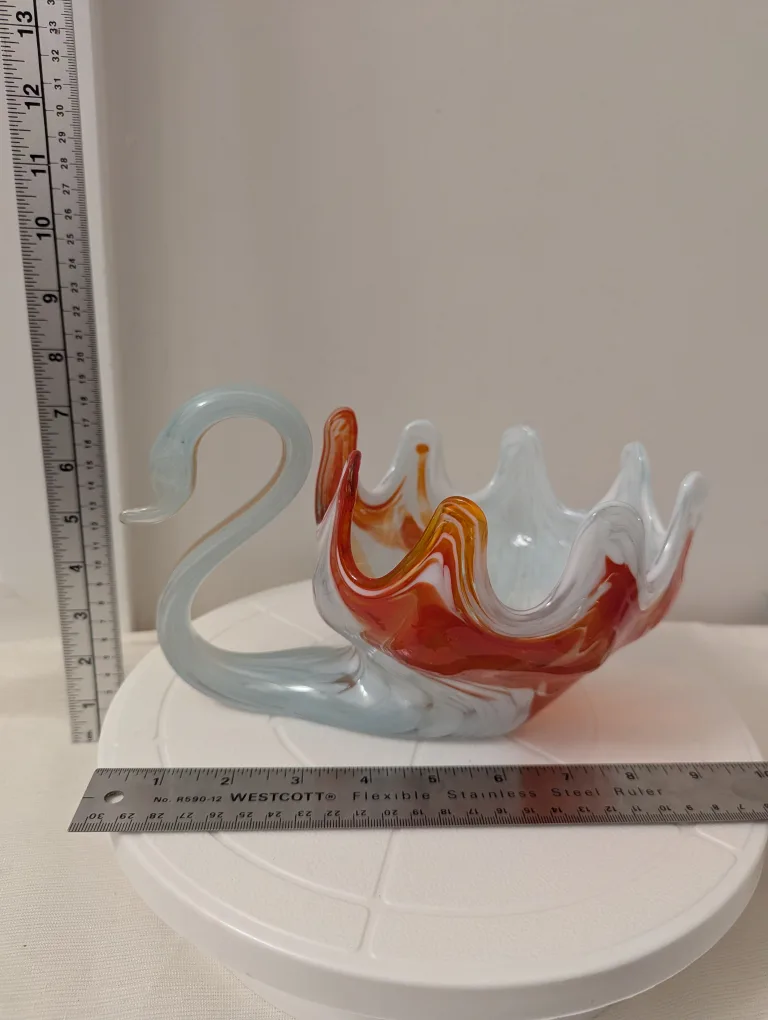 Glass Swan bowl Cadmium Orange &  Translucent White thumbnail