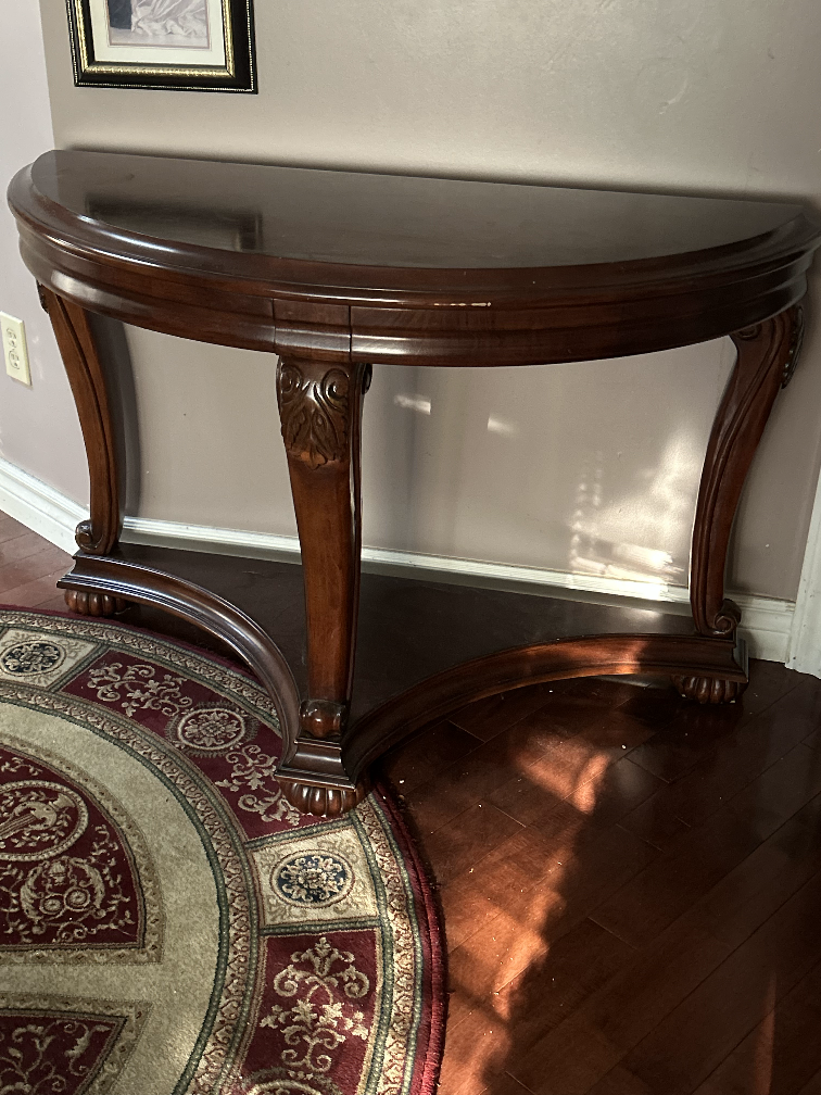 antique Dark Wood Half-Moon Console Table - photo 2
