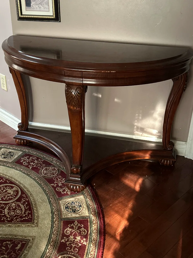 antique Dark Wood Half-Moon Console Table image indicator(2)