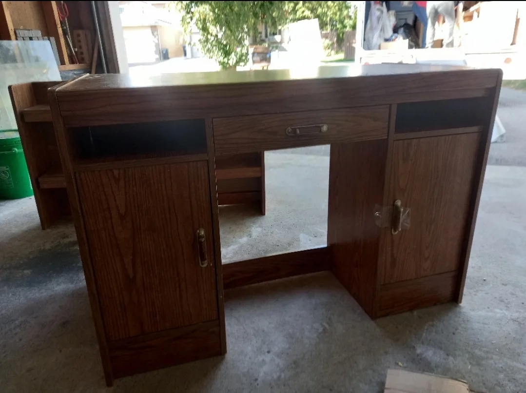 🧡  Wooden Home Office Desk ✍️ w/ upper shelving 🤎 image indicator(2)