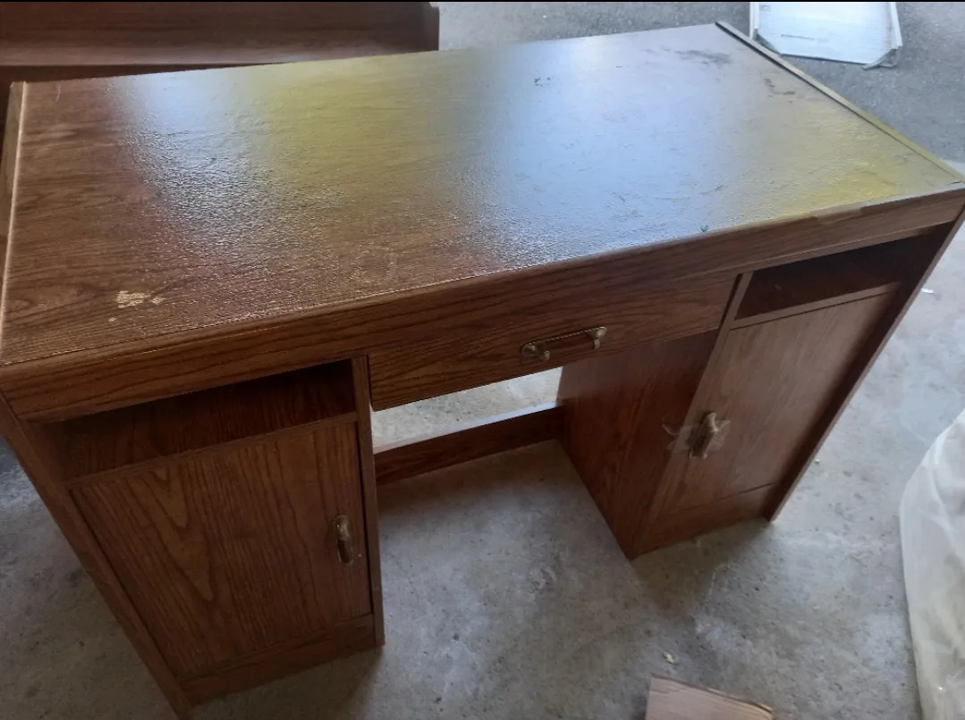 🧡  Wooden Home Office Desk ✍️ w/ upper shelving 🤎 image indicator(3)