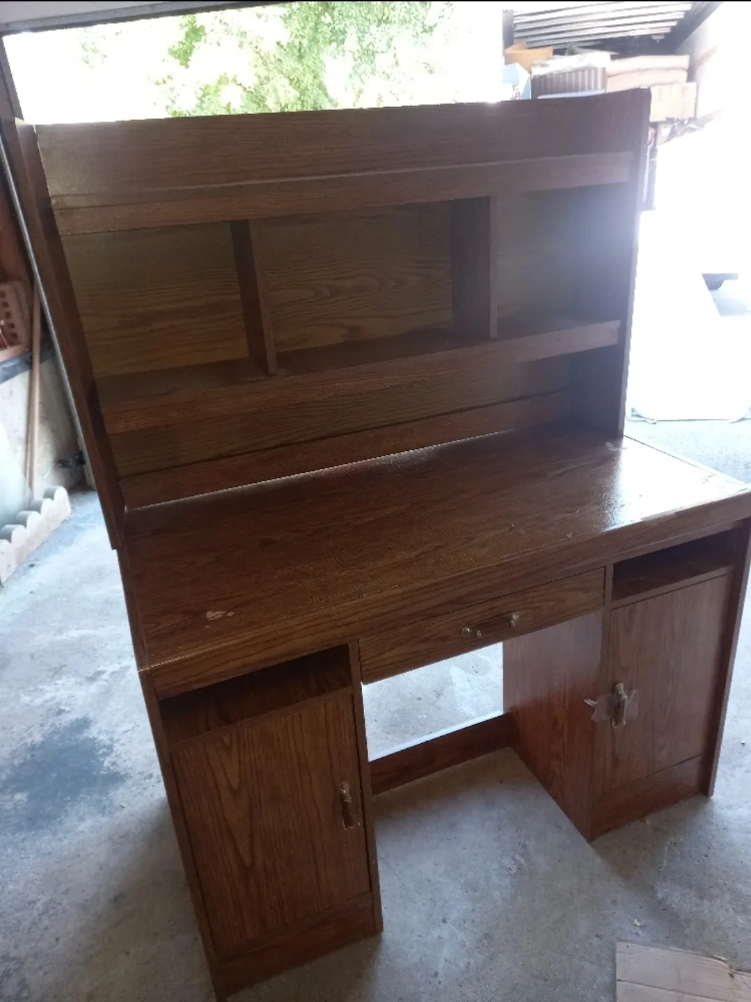 🧡  Wooden Home Office Desk ✍️ w/ upper shelving 🤎 image indicator(7)