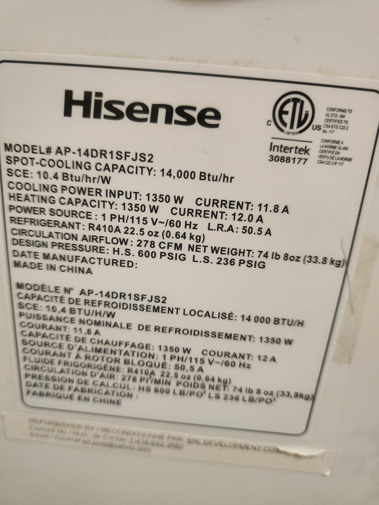 14000 BTU Hisense AP-14DR1SFJS2 Portable Air Conditioner - photo 4