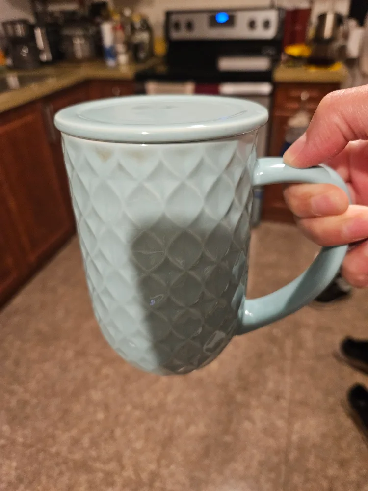 David Tea Turquoise Ceramic Mug with Lid thumbnail