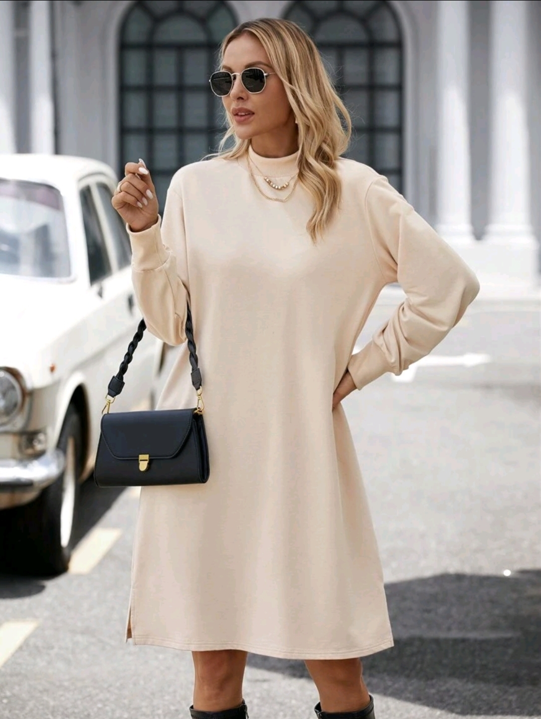 SHEIN Beige Long Sleeve Dress - Size M