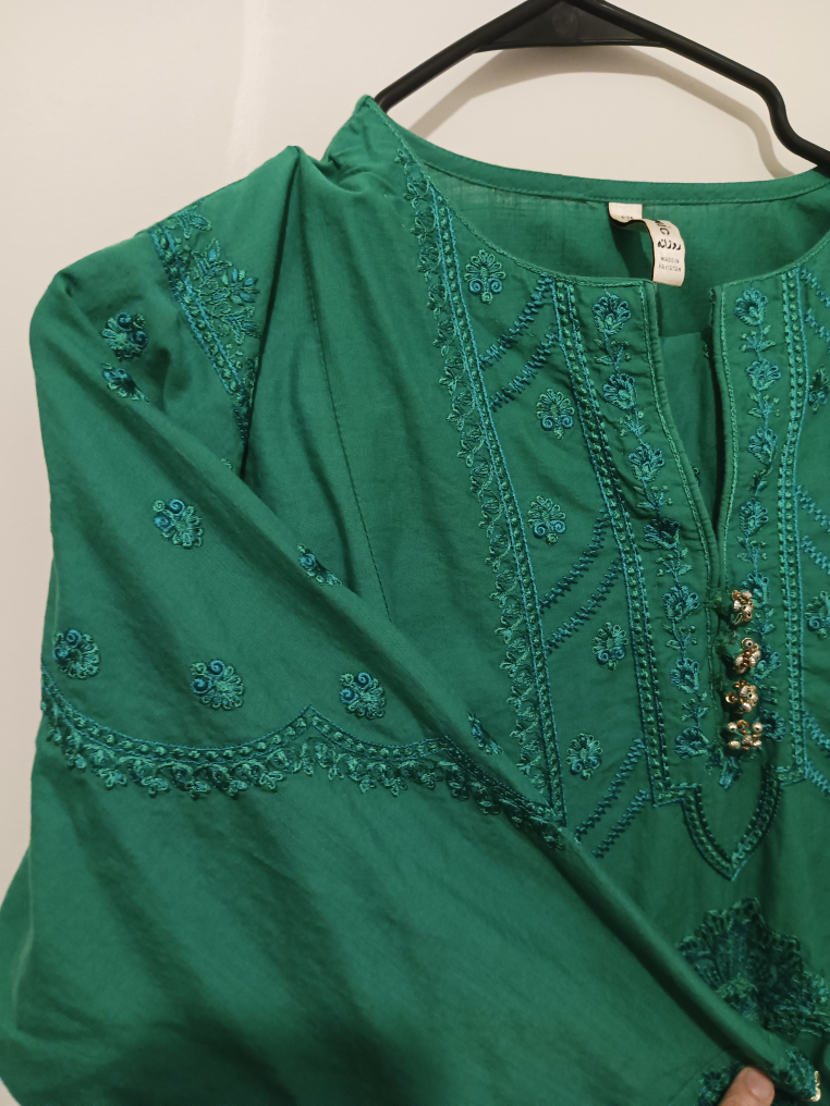 Green Embroidered Kurti with Pants ethnic brand