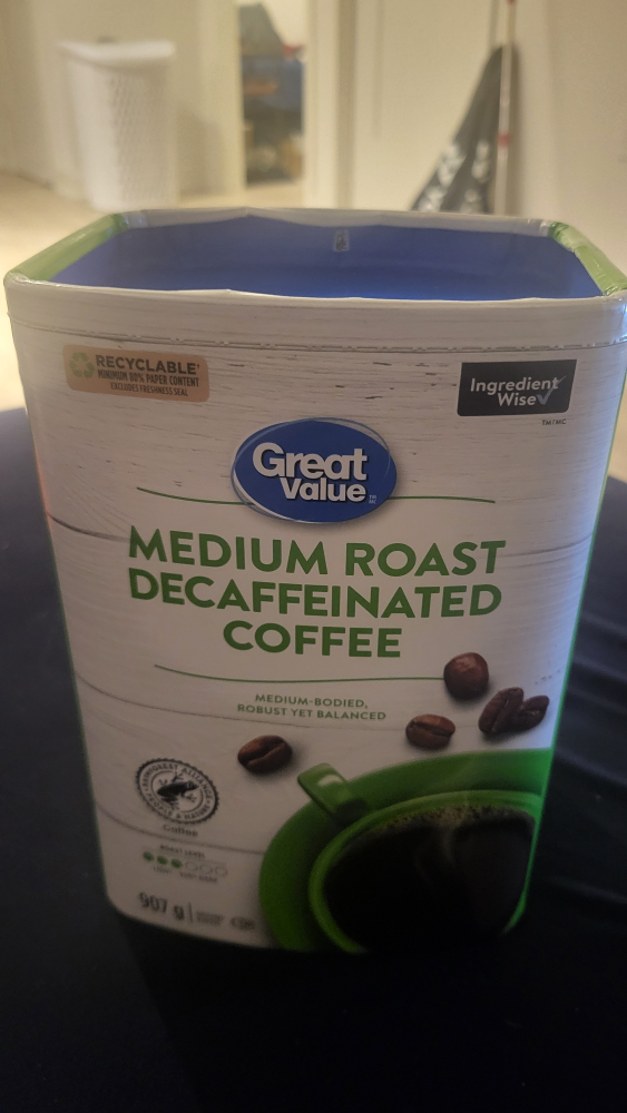 Unopened box of decaffeinated coffee