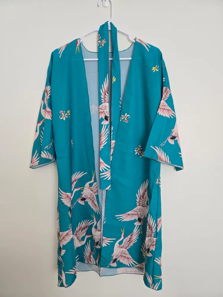 Teal Crane Print Kimono Dress image indicator(3)