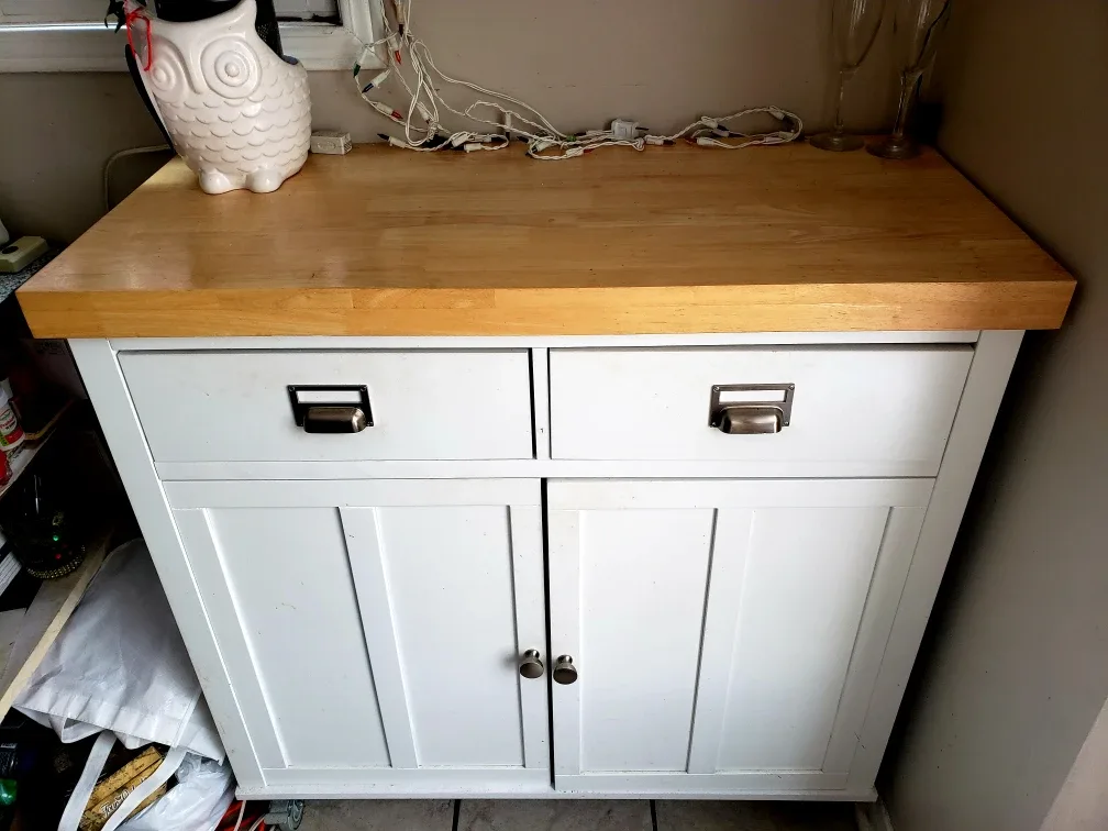White Cabinet with Wood Top thumbnail