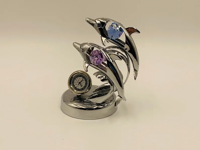 Vintage Dolphin Ornament with Clock CRYSTOCRAFT image indicator(2)