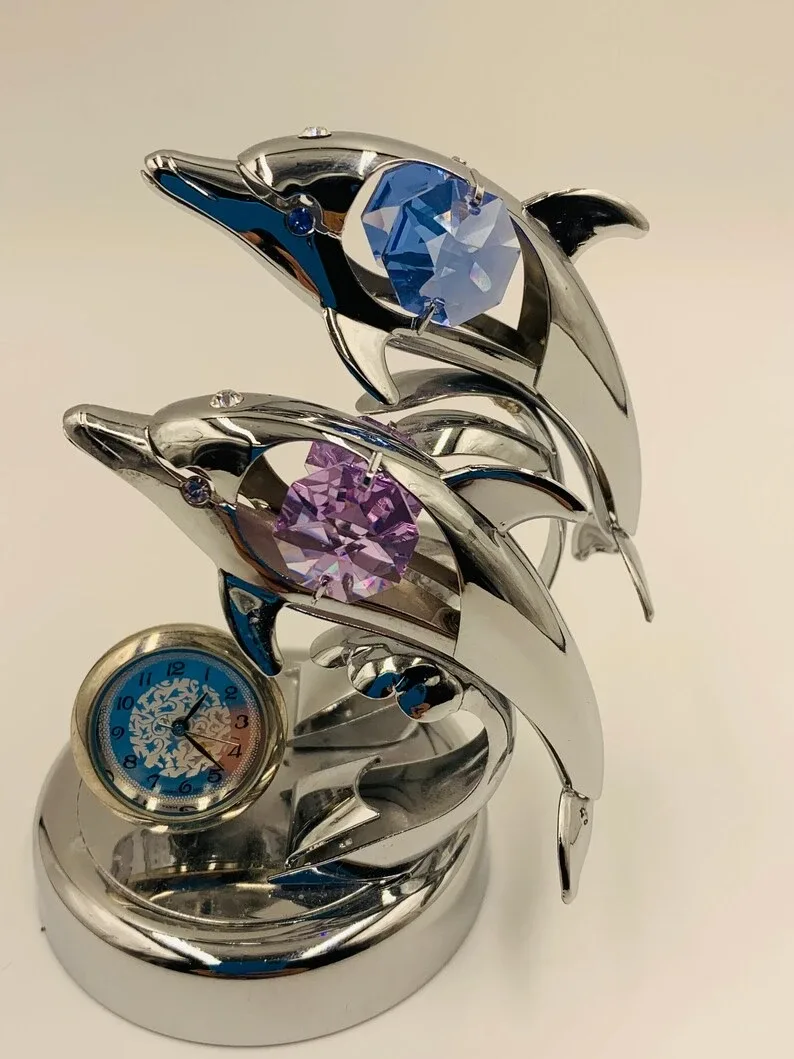Vintage Dolphin Ornament with Clock CRYSTOCRAFT image indicator(3)