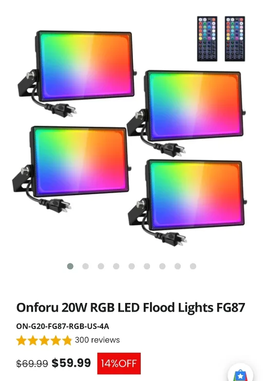 Onforu 20W RGB LED Flood Lights FG87 thumbnail