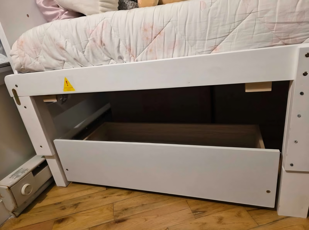 White Twin Bed with Storage drawers and bench - photo 3