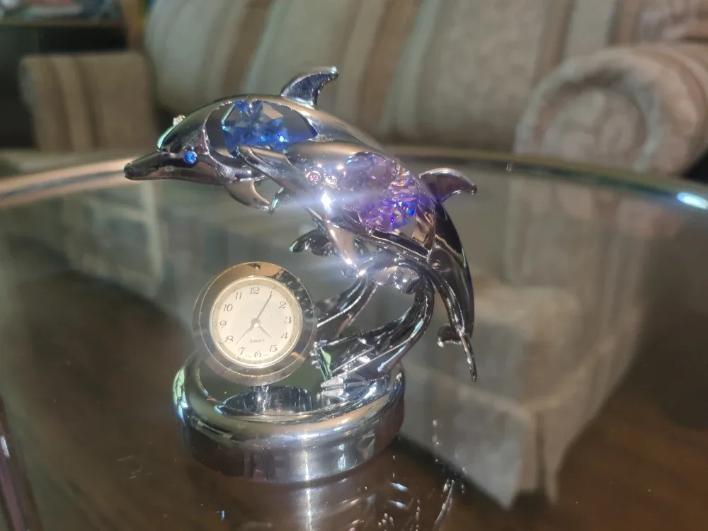 Vintage Dolphin Ornament with Clock CRYSTOCRAFT image indicator(9)