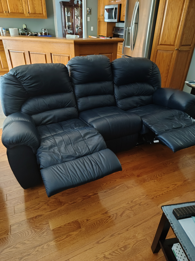 Palliser Navy Leather Reclining Sofa & Chair. Both for $500. - photo 4