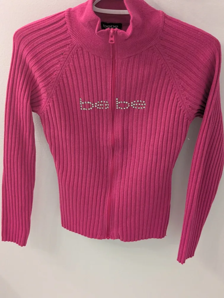 Bebe Authentic Fusia Pink Zip-Up Sweater  Brand New thumbnail