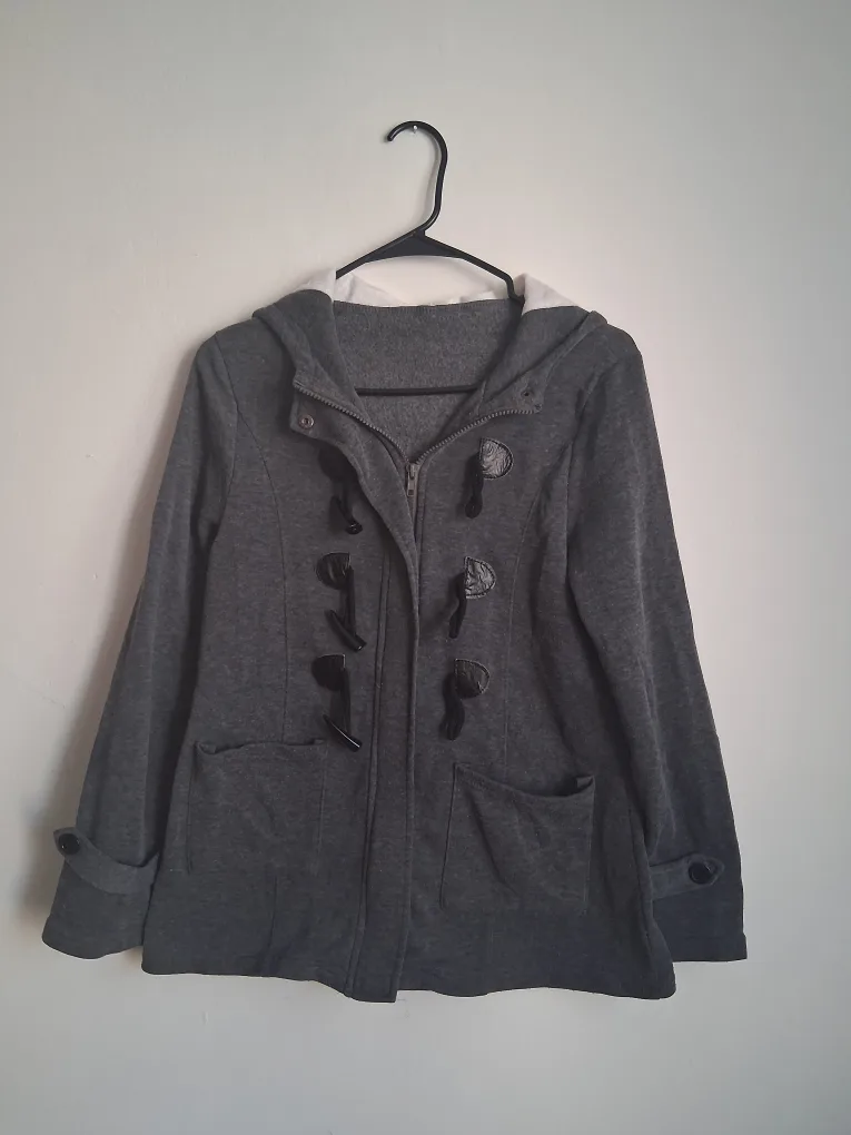 Gray Toggle Button Hooded Jacket thumbnail