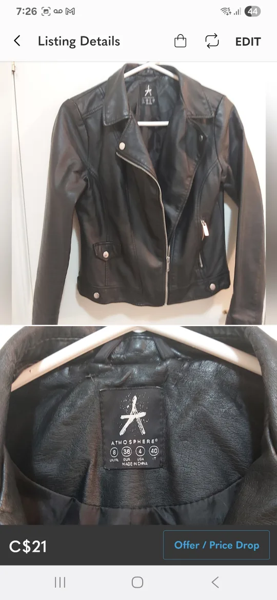 🥕#freecycle Atmosphere faux leather zip up jacket, size 4 image indicator(2)