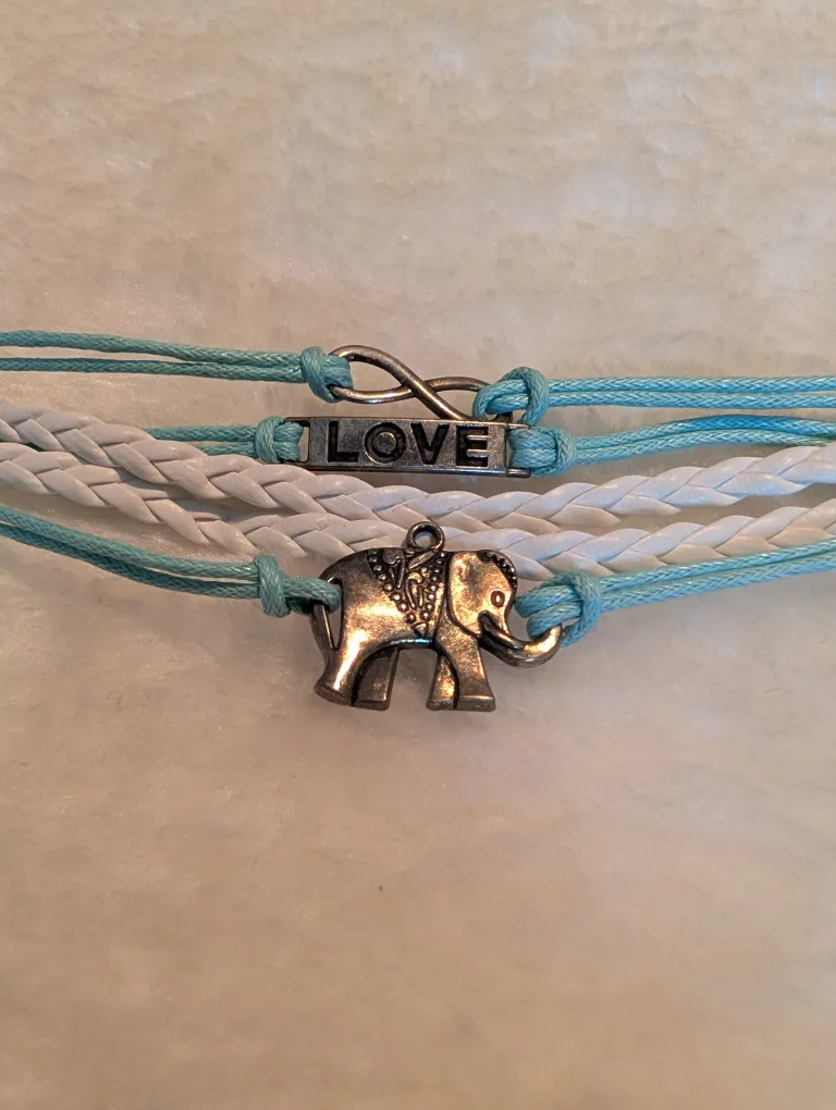 Elephant Charm Bracelet - Blue & White thumbnail