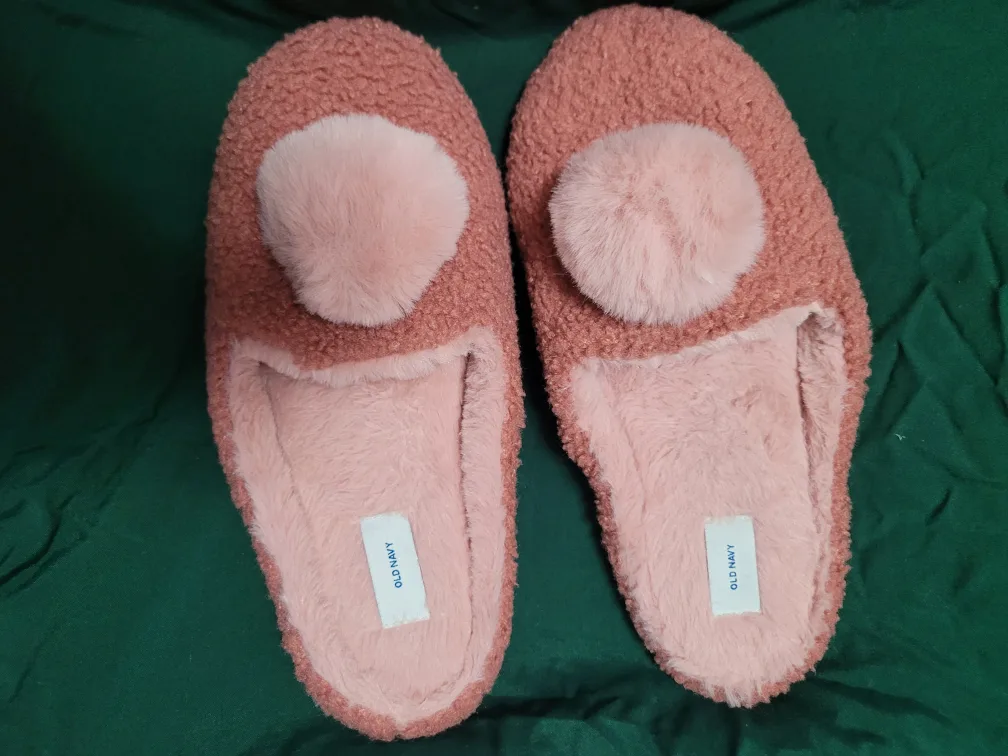 Old Navy Pink Pom Pom Slippers thumbnail
