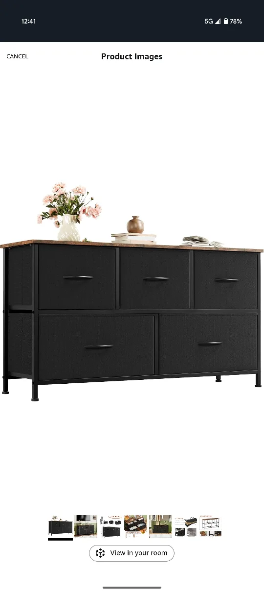 Fabric Dresser, Wood Top, Black thumbnail