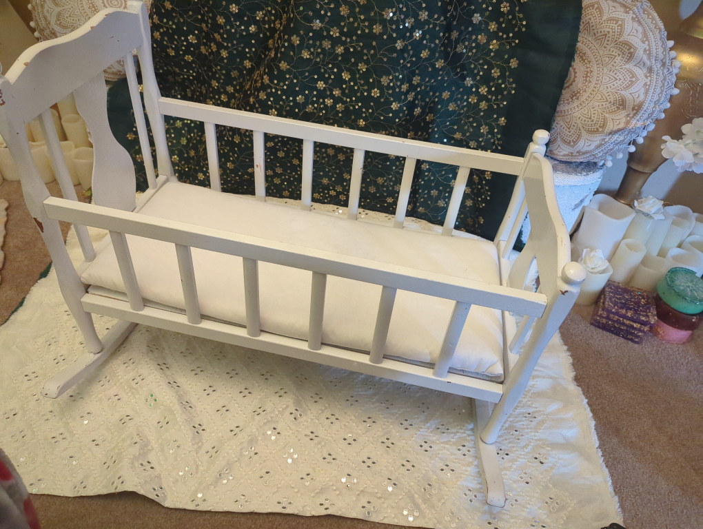 White Wooden Baby Cradle