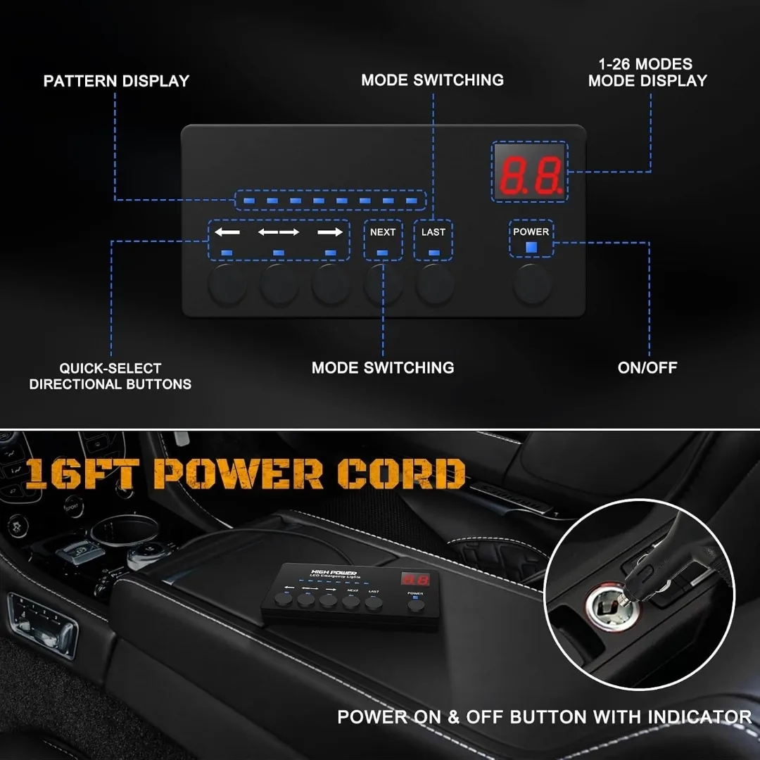 48 LED Dash Strobe Light Bar w/ Digital Controller – Red/Blue image indicator(7)