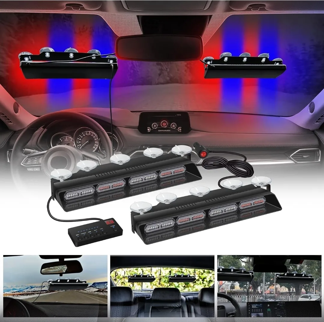 48 LED Dash Strobe Light Bar w/ Digital Controller – Red/Blue image indicator(9)