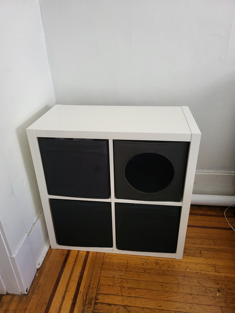 IKEA Kallax Shelf Unit with Inserts + Cat Bed