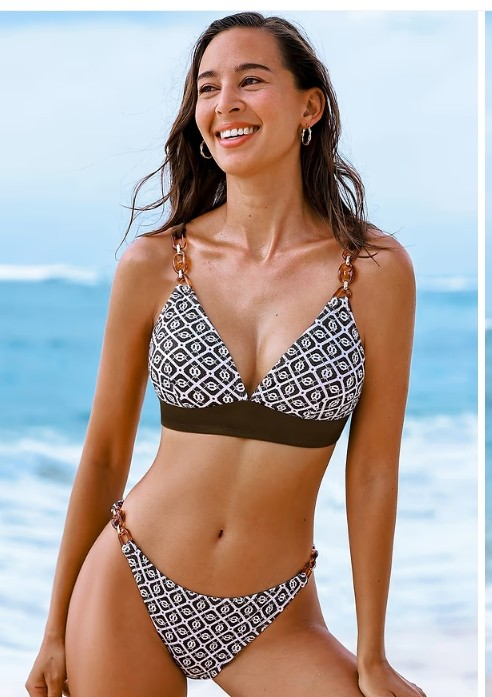 Brown & White Patterned Bikini Set