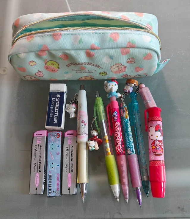 Sumikkogurashi Pouch with Hello Kitty & Pokemon Pencils image indicator(2)
