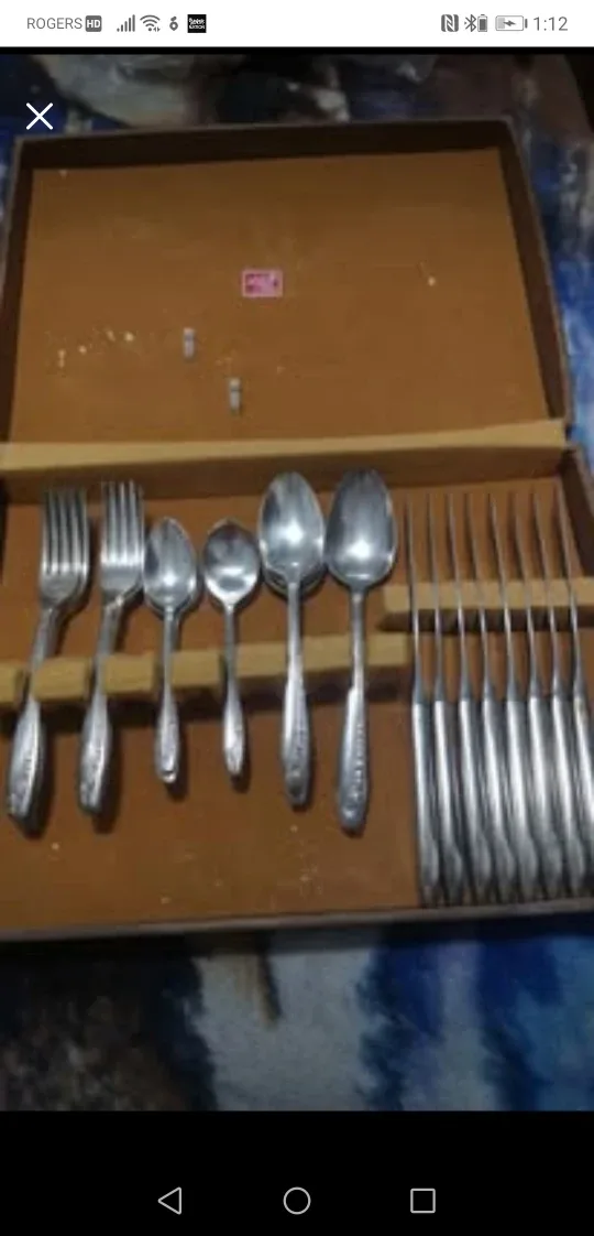 Vintage Silverware Set with Wooden Box thumbnail