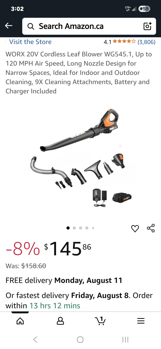 Worx 20V Cordless Leaf Blower WG545.1 - photo 5