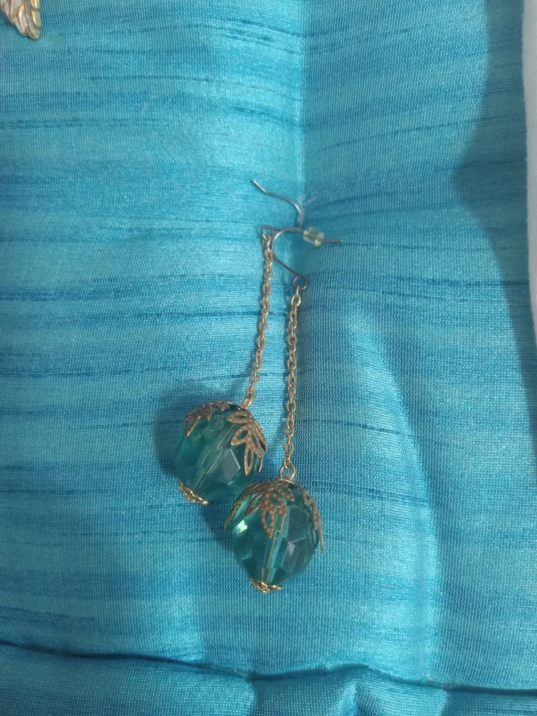 Teal Beaded Drop Earrings thumbnail