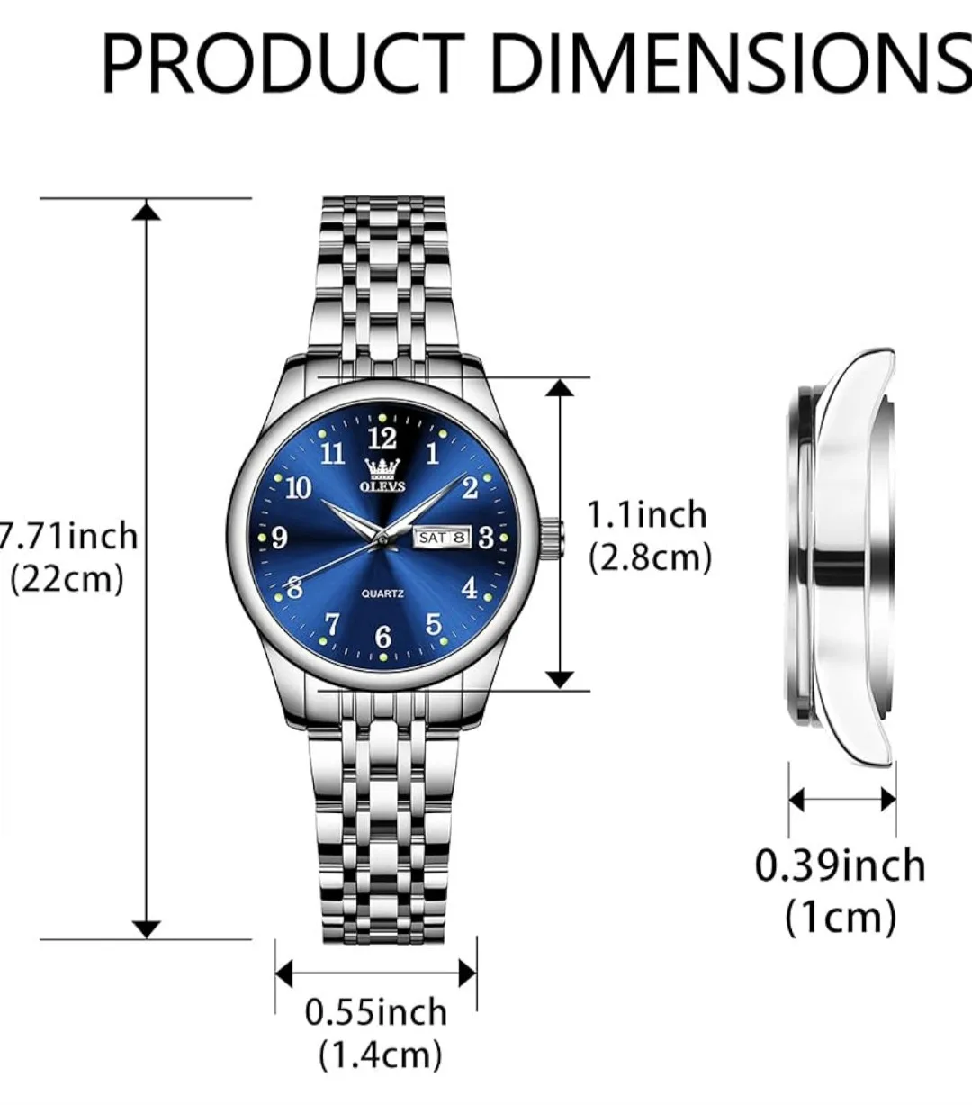 Olevs Quartz Blue Dial Silver Band Watch image indicator(3)