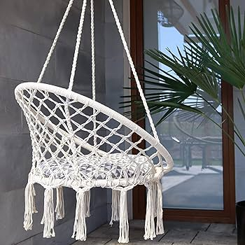 White Macrame Rattan-Style Hanging Swing Chair(s) - photo 2
