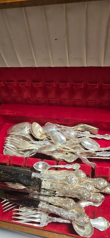 Vintage Silverware Set with Red Velvet Case thumbnail