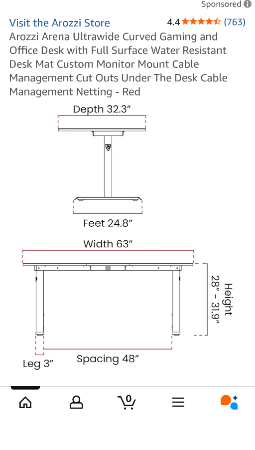 Arozzi Arena Ultrawide Curved Gaming Desk - photo 5
