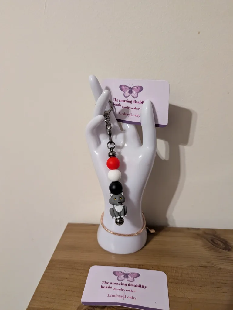 Handmade Beaded Keychain with Wolf Charm thumbnail