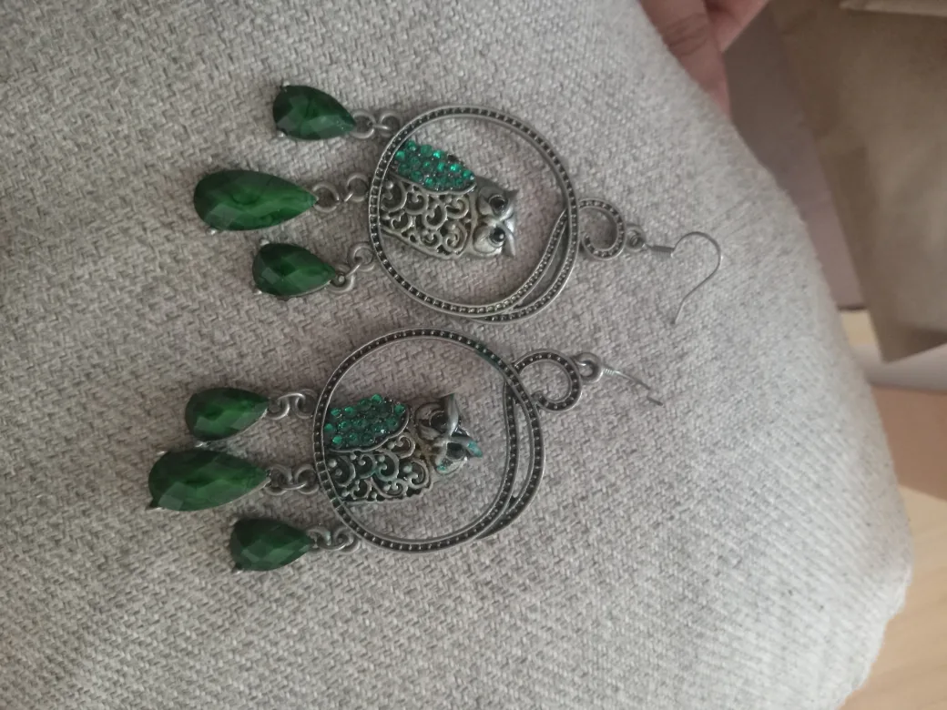Owl Dangle Earrings - Green image indicator(3)