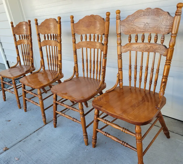 Set of 4 Very Nice, Very Antique Oak Dining Chairs. thumbnail